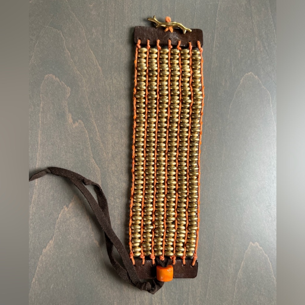 Brass and leather boho bracelet